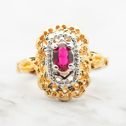 Vintage Womens Ring Austrian Crystal 18k Gold Filigree Cocktail Ring Made in USA Never Worn Antique Women's Gold Rings
