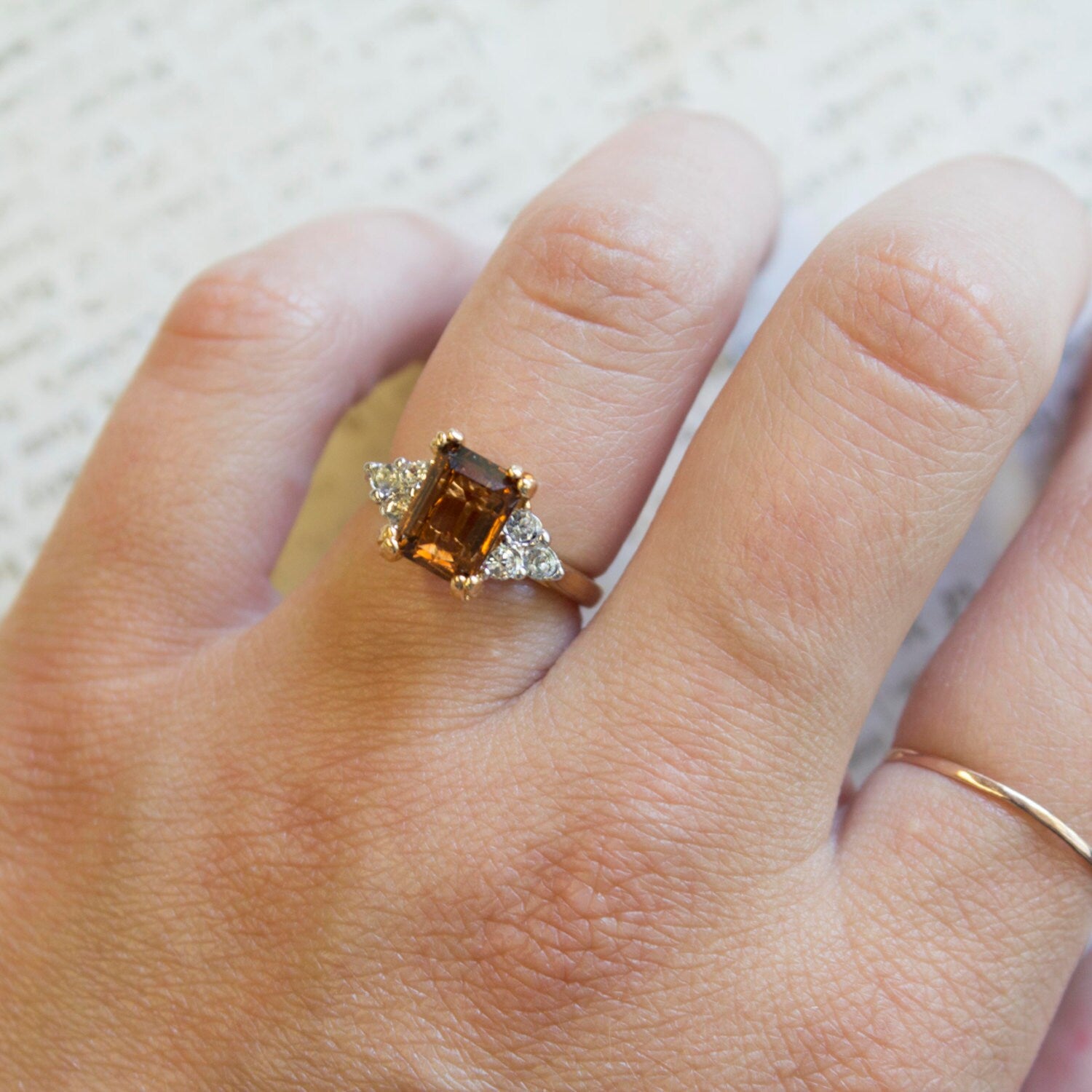 Sadie Vintage Ring Black Emerald Cut and Clear Crystals