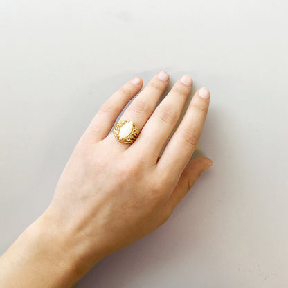 Vintage Genuine Opal Ring 18k Yellow Gold Electroplated Made in the USA