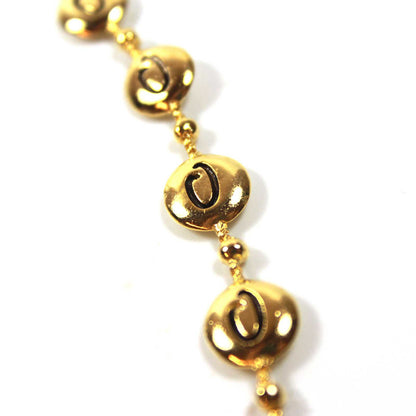 Vintage Oscar De La Renta 15 Inch Gold Tone "O" Insignia Beaded Chain Necklace S Hook with Extender #OS121