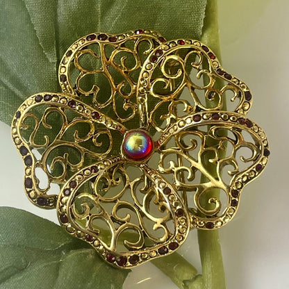 Oscar de la Renta Vintage Pin Antique Designer Gold Brooch for Women Ornate Flower Bouquet OSP-FLOWER Limited Stock