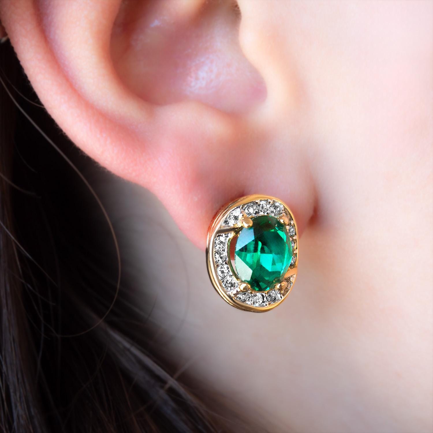 Vintage 18k Gold Electroplated Ruby and Clear Swarovski Crystal Post Earrings jewelry image 1