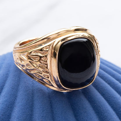 Vintage Ring 1980s Mens Black Onyx 18kt Gold Electroplated Ring Unisex Jewelry Gift for Men Dad Husband Father's Day Gift Men's Rings