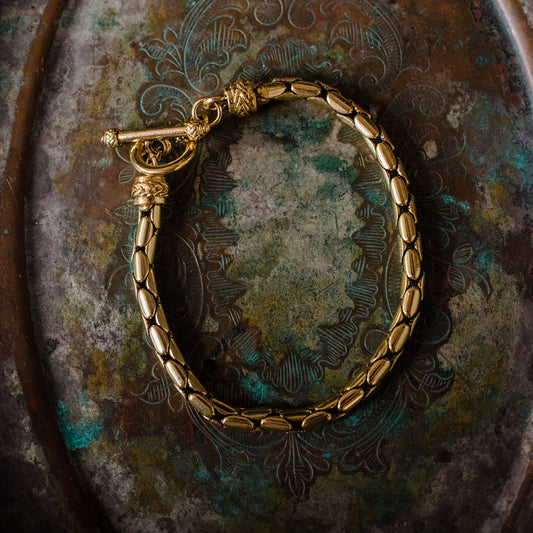 Vintage Oscar De La Renta 7.5" Antiqued Gold Tone Bracelet #OSB-130-G