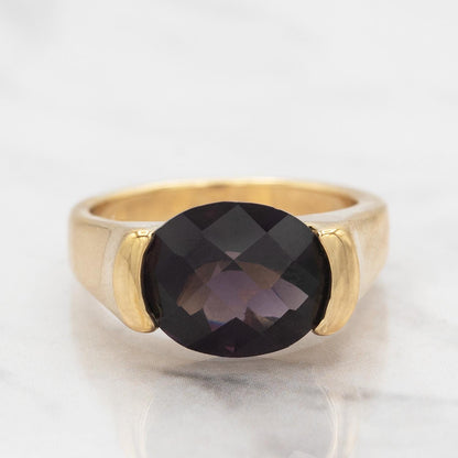 Vintage Womens Amethyst Austrian Crystal Ring 18k Yellow Gold Electroplated February Birthstone