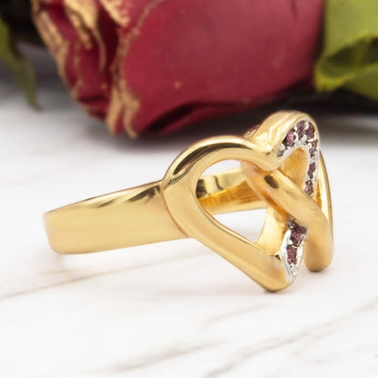 Women's Vintage Ring Amethyst Austrian Crystal Double Heart Ring 18k Gold Electroplated