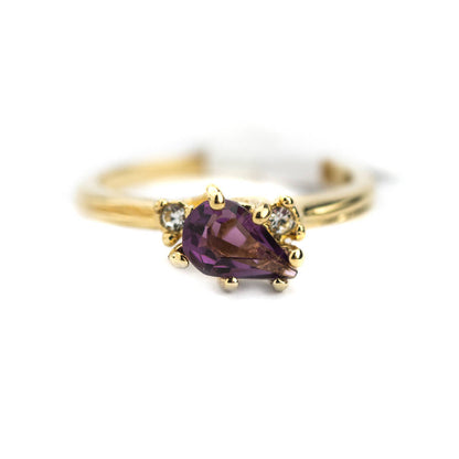 Vintage Amethyst and Clear Austrian Crystals 18k Yellow Gold Electroplated Ring Made in USA