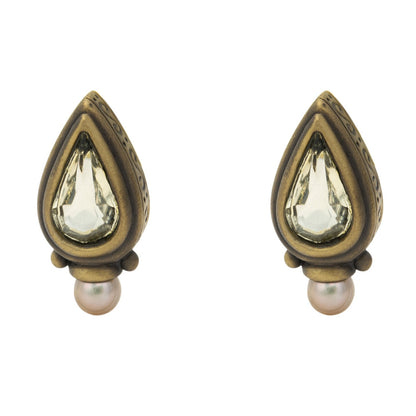 Vintage Oscar De La Renta Peridot Crystal and Pearl Post Earrings #OSE-650-GP