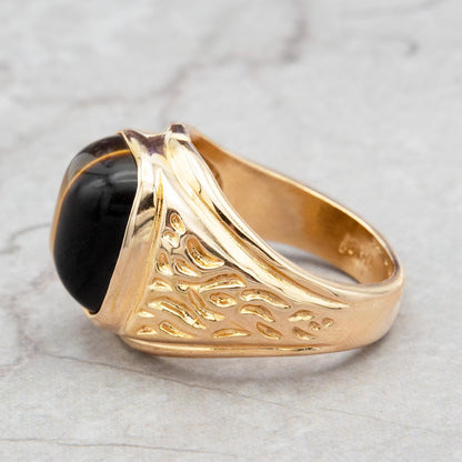 Vintage Ring 1980s Mens Genuine Tiger Eye 18kt Gold Electroplated Ring Unisex Jewelry Gift for Men Dad Husband Father's Day Gift Men's Rings