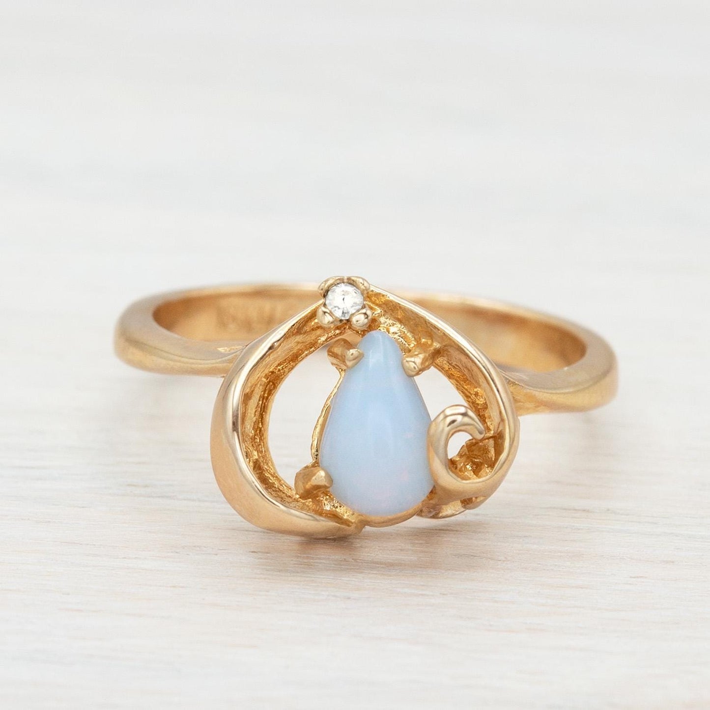 Vintage 18k Gold Electroplate Genuine Pinfire Opal Ring Austrian Crystal Heart Shape October Birthstone Ring for Women Dainty Girls Rings