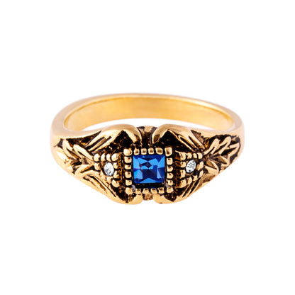 Vintage Blue Topaz and Clear Crystal Ring18k Antique Yellow Gold