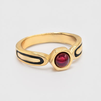 Vintage Ring Ruby Cabochon 18kt Gold Electroplated Antique Woman's Ring