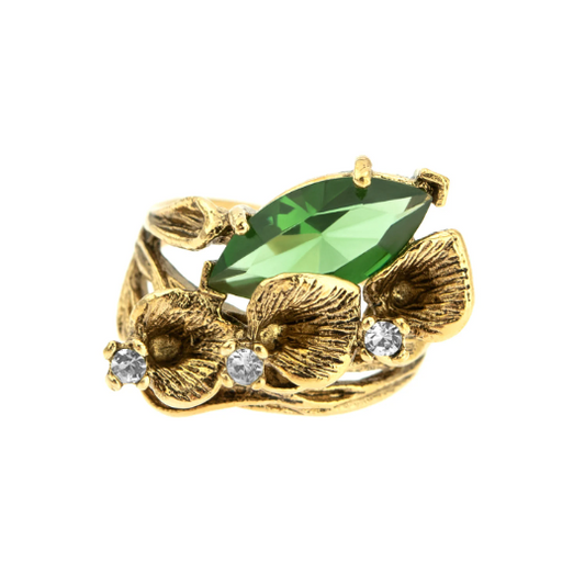 Vintage Calla Lily Ring with Green Tourmaline Austrian Crystal – 18k Yellow Gold Electroplated – Made in USA jewelry image 1