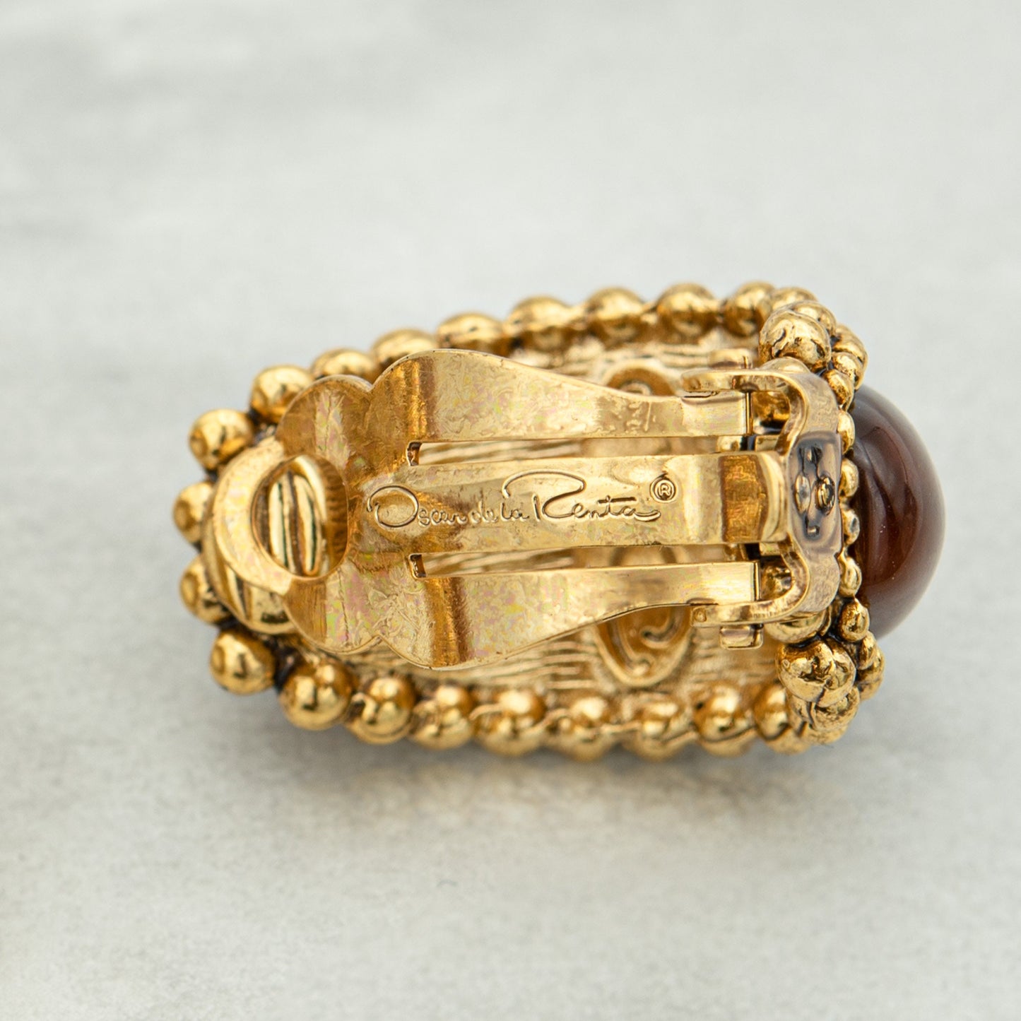 Vintage Earrings Oscar de la Renta Clip Earrings Gold with Carnelian Stones OSE-13500-C - Limited Stock - Never Worn