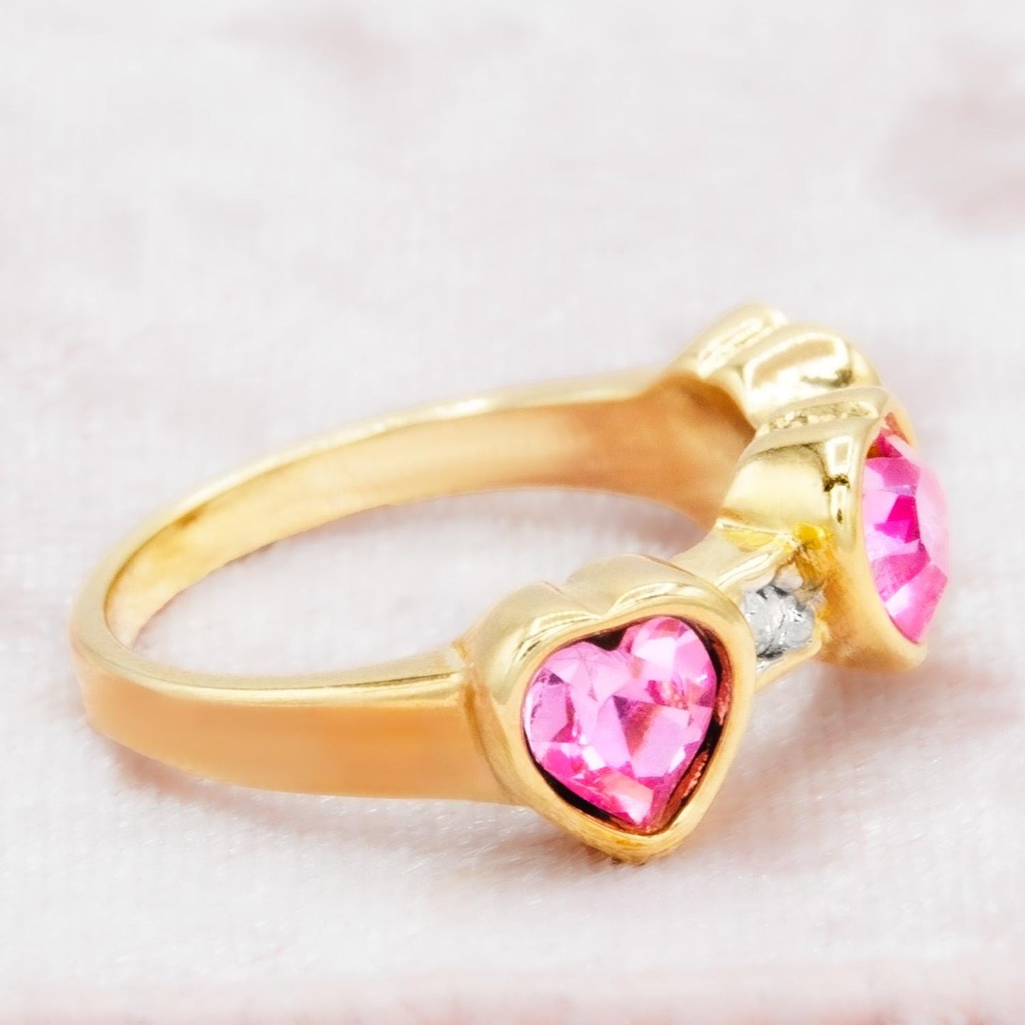Vintage Ring Crystal Triple Heart Womens Ring 18k Gold Electroplated Stacking Valentine's Day Womans Gifts Antique Jewelry