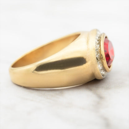 Vintage Ring Ruby Clear Austrian Crystals 18k Gold Polished Finish Womans Antique Rings For Women