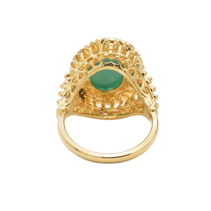 Vintage Ring Turquoise Bead with Clear Crystal Ring Edwardian Style 18k Yellow Gold Electroplated Ring