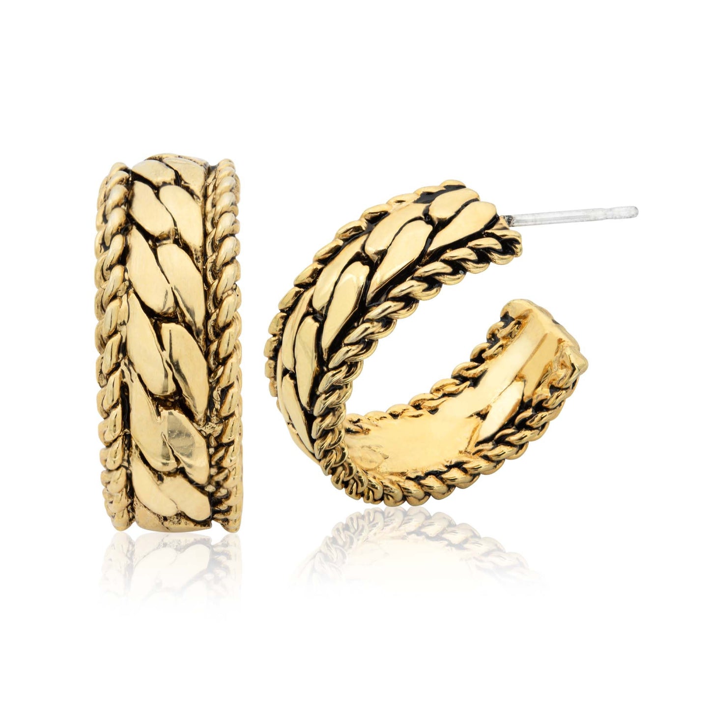 Vintage Earrings Signed Oscar De La Renta Thick Antiqued Gold Tone Hoops Earrings Rope Design #OSE-26033-C
