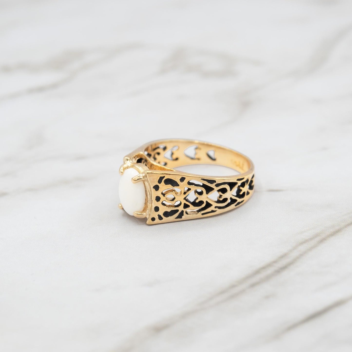 Genuine Chinese Jade Vintage Cocktail Ring – 18k Gold Electroplated Filigree Band Made in USA jewelry image 1