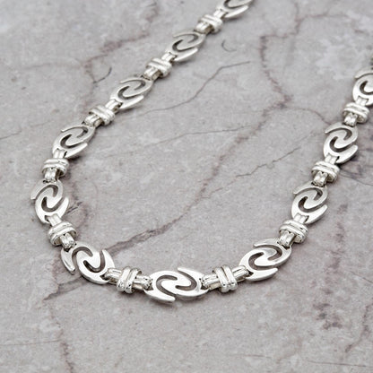 Vintage Womens Oscar de la Renta Logo Necklace White Gold Plated Silver 24 Inch Antique Designer Necklace Gifts for Women Girls