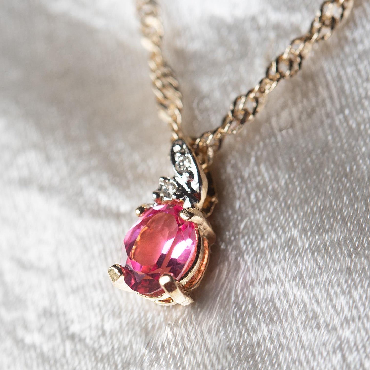 Vintage Pink Tourmaline Cubic Zirconia Necklace Made in the USA Women's October Birthstone Birthday Gift for Girls Gold Pendant Necklace