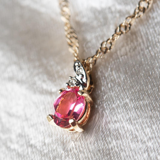 Vintage Pink Tourmaline Cubic Zirconia Necklace Made in the USA Women's October Birthstone Birthday Gift for Girls Gold Pendant Necklace