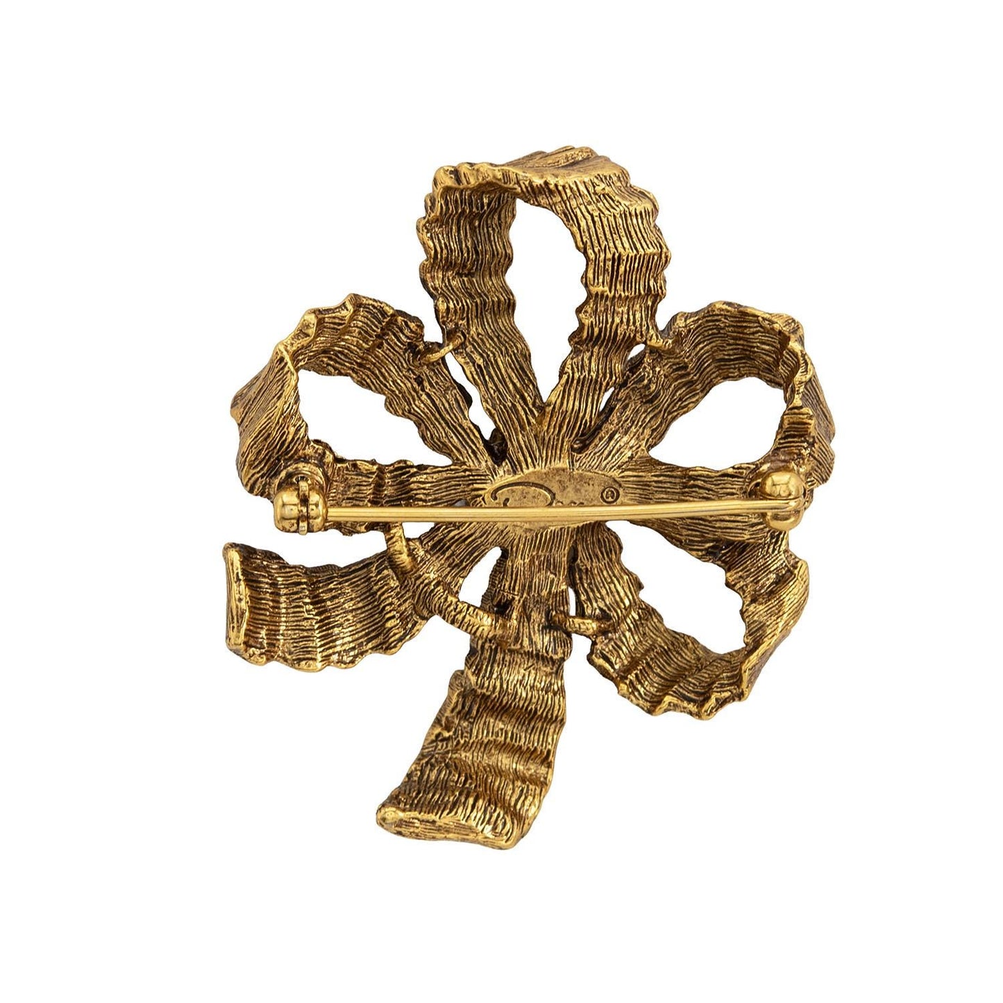 Vintage Oscar de la Renta Double Bow Brooch Antique Gold Pin Crystals Luxury Designer Jewelry Womans Antique Estate Jewelry