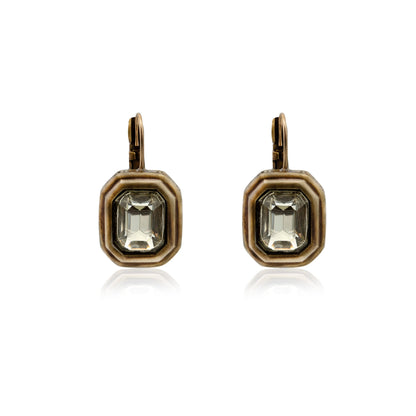 Vintage Oscar De La Renta Clear Light Peridot Crystal Antique Brushed Gold Lever Back Earrings #OSE-240