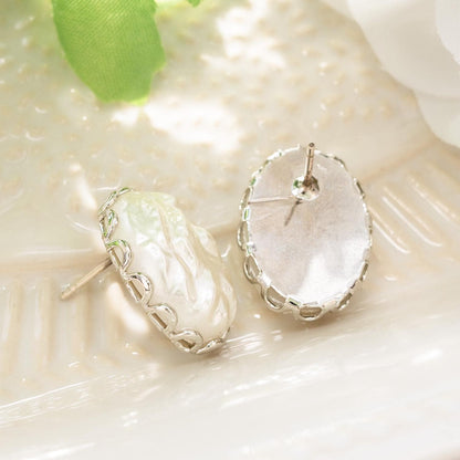 Vintage Womens Pearl Earrings Silver Classic Antique Post Button Earring. Mabe Pearl Great Birthday gift for June Birthdays or Mother's Day