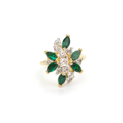 Vintage Emerald Green and Clear Austrian Crystal Cluster Ring - 18k HGE Yellow Gold jewelry image 1