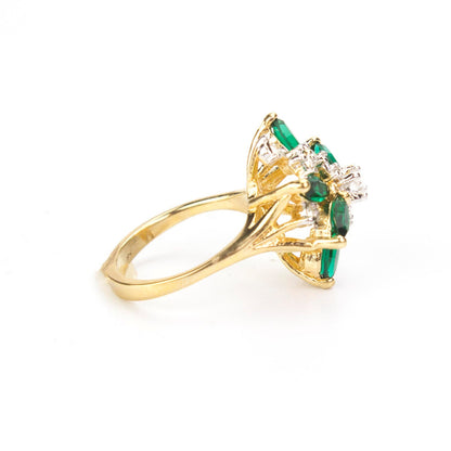 Vintage Ring Aquamarine and Clear Swarovski Crystals 18k White Gold Unique Cluster Antique Womans #R1863-AQW Size: 4