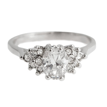 Vintage Ring Clear Cubic Zirconia 18kt White Gold Electroplated Made in USA