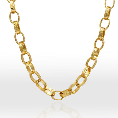 Womens Vintage Oscar De La Renta Stamped Gold 18 Inch Textured Link Necklace
