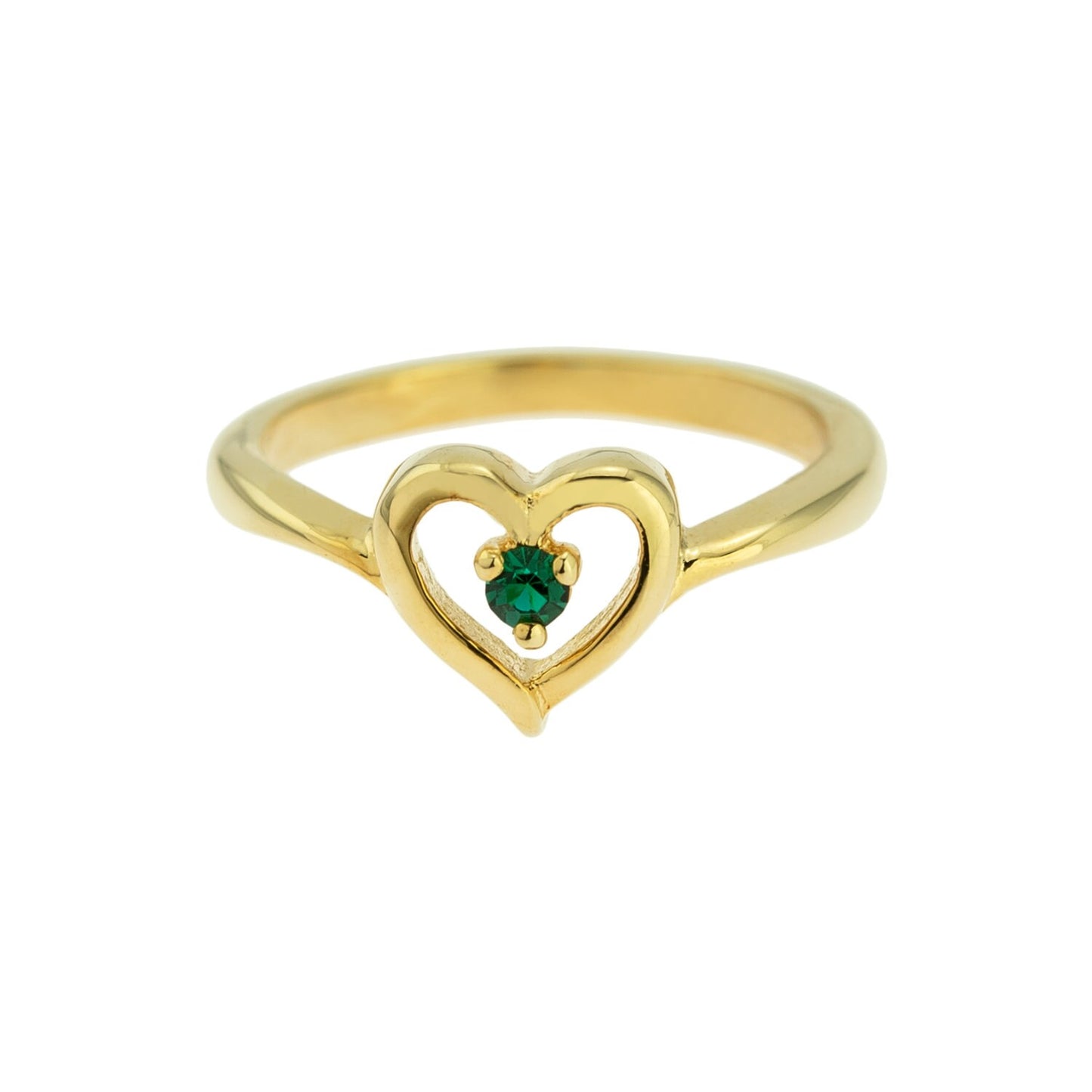 Vintage 1970s Heart Ring with Emerald Green Crystal - 18k Gold Electroplated - Made in USA jewelry image 1