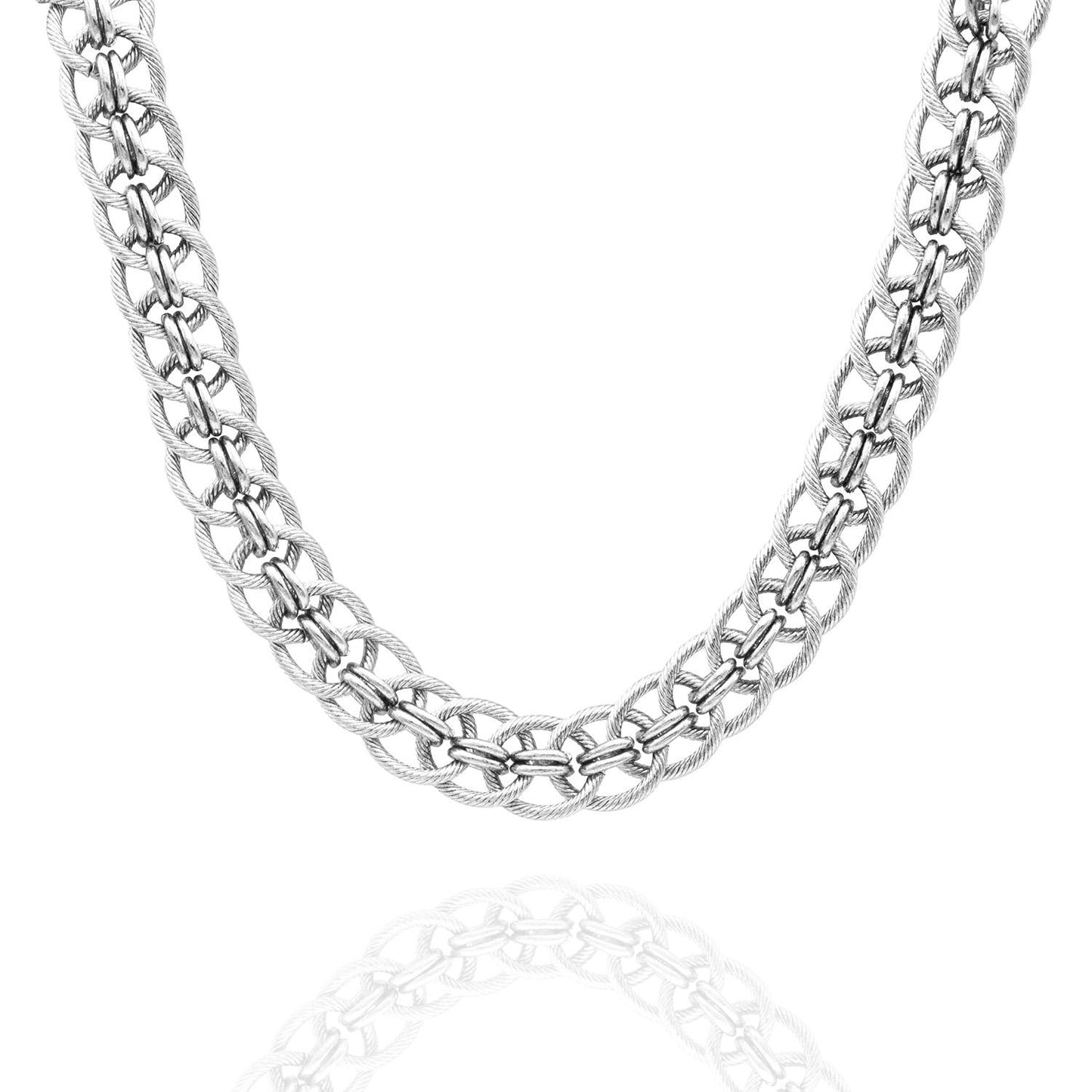 Vintage Oscar De La Renta White Gold Plated Link Chain Necklace 17 Inch jewelry image 1