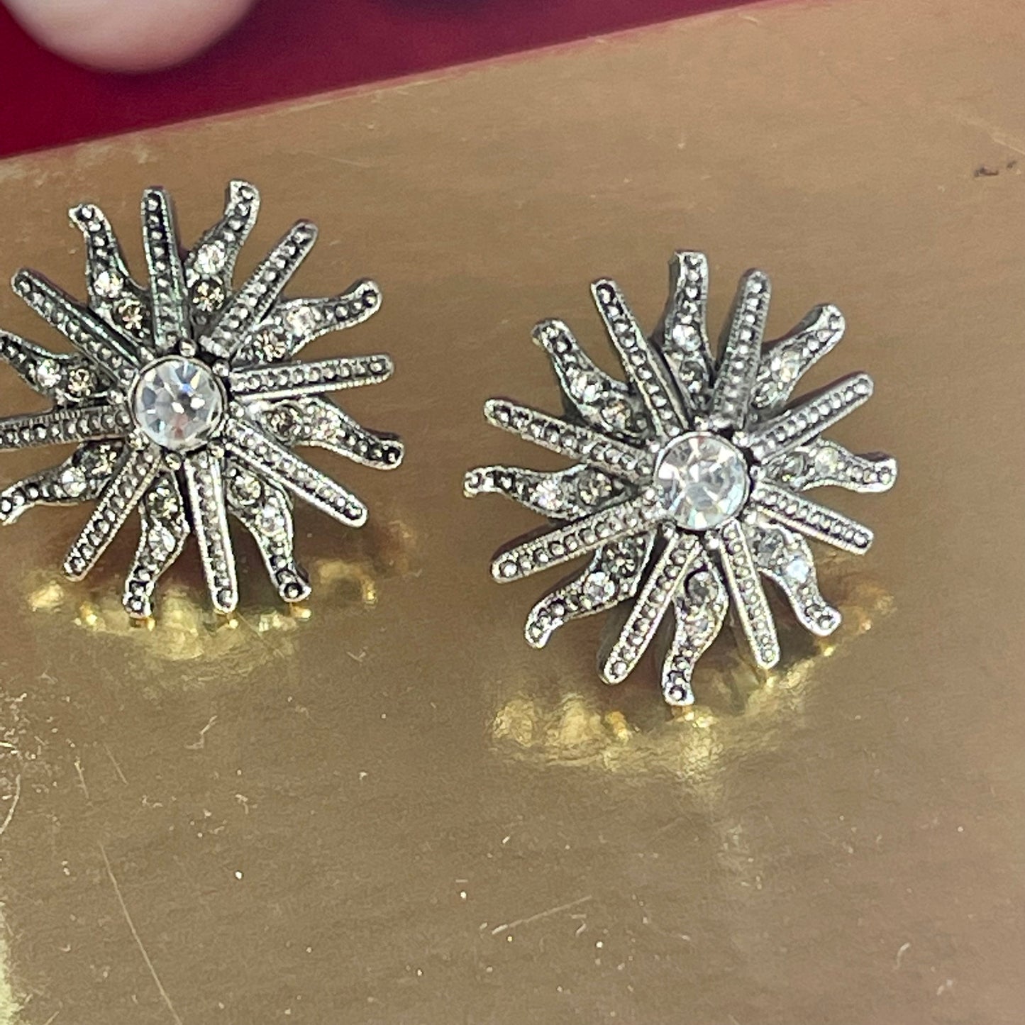 Vintage Earrings Oscar De La Renta White Gold Plated Post Earrings set with Cubic Zirconia #OSE-24303