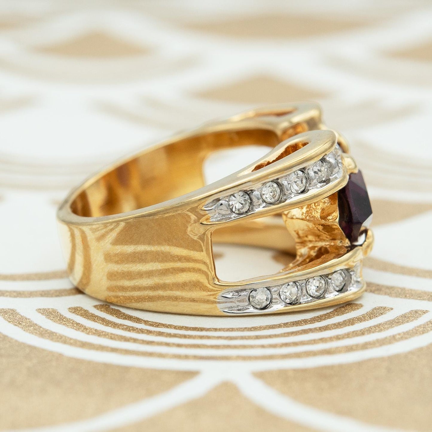Vintage Marquise  Ring Cubic Zirconia 18k Gold Electroplated Handmade Antique Jewelry Rings Purple for Women February Birthstone