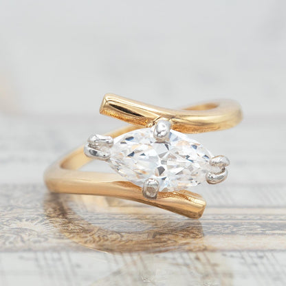 Vintage Marquise East West Setting Cubic Zirconia Ring 2 Ct Solitaire Engagement Ring