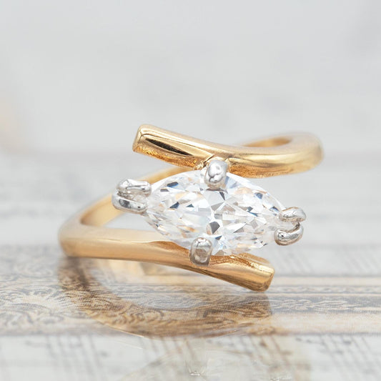 Vintage Marquise East West Setting Cubic Zirconia Ring 2 Ct Solitaire Engagement Ring