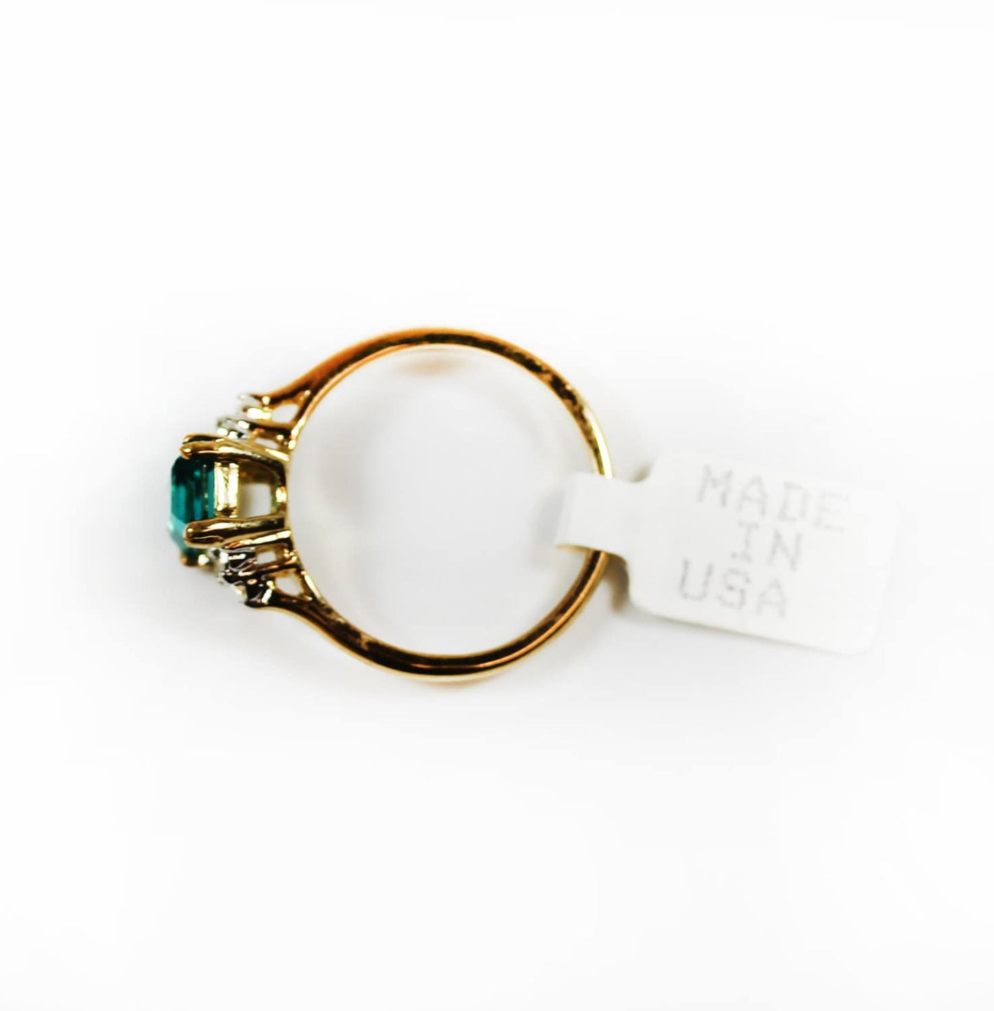 Women's Vintage Ring Emerald and Clear Crystals 18kt Gold Electroplate Women's Antique Ring May Birthstone
