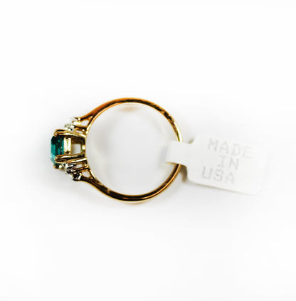 Women's Vintage Ring Emerald and Clear Crystals 18kt Gold Electroplate Women's Antique Ring May Birthstone
