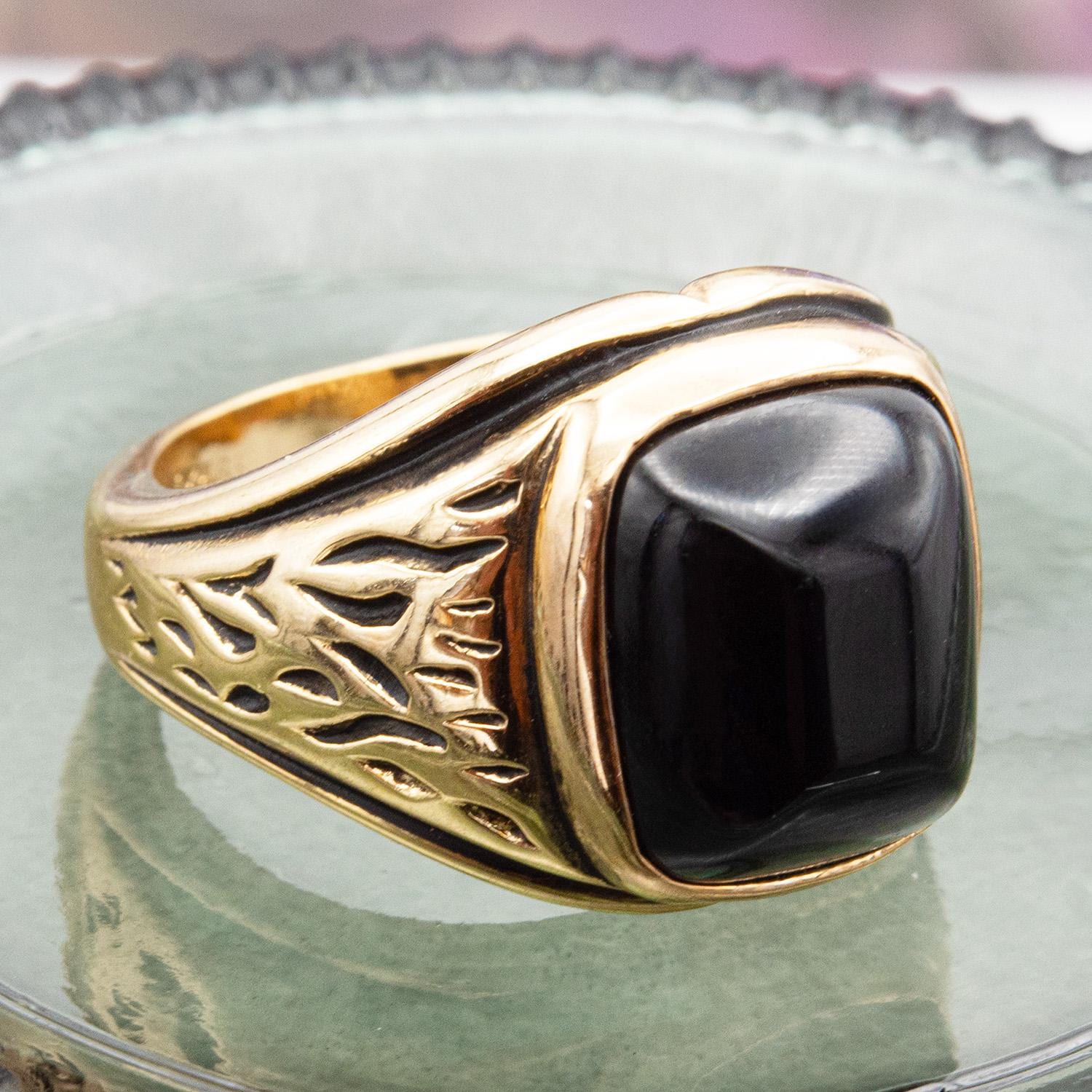 Vintage Ring 1980s Mens Black Onyx 18kt Gold Electroplated Ring Unisex ...