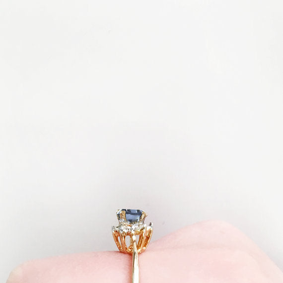 Vintage Sapphire Crystal Ring set with Clear Austrian Crystals on 18k Yellow Gold Electroplated
