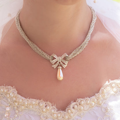 Vintage Oscar De La Renta Beautiful 16" Crystal and Pearl Necklace Antique Bridal with 3" Ex Signed Designer Antique Jewelry for Women Bride