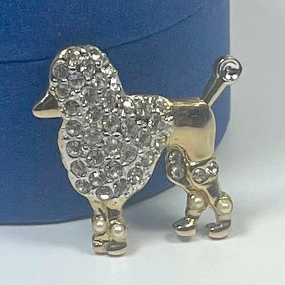 Vintage Fancy Poodle Brooch Pin Clear Swarovski Crystals 18k Gold Antique Jewelry for Woman Limited Stock Never Worn Women's Gold Lapel Pin