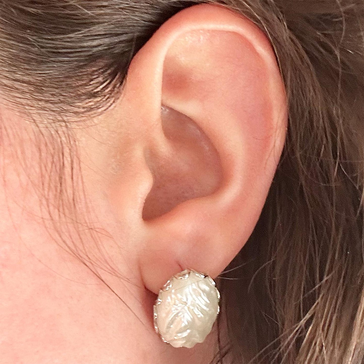 Vintage Womens Pearl Earrings Silver Classic Antique Post Button Earring. Mabe Pearl Great Birthday gift for June Birthdays or Mother's Day