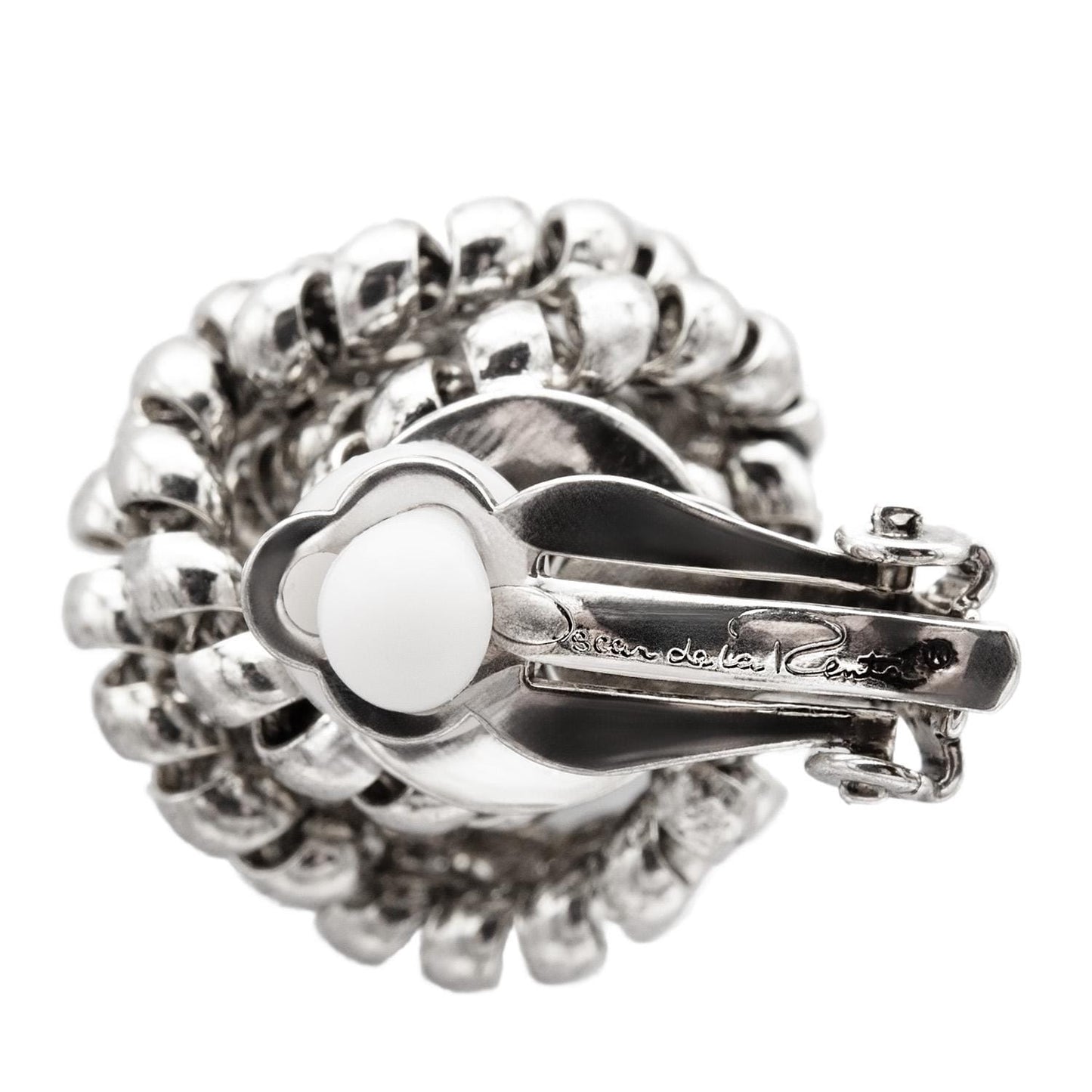 Vintage Oscar de la Renta Clip Earrings Silver Tone Swirl Dome Design