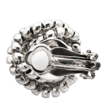 Vintage Oscar de la Renta Clip Earrings Silver Tone Swirl Dome Design