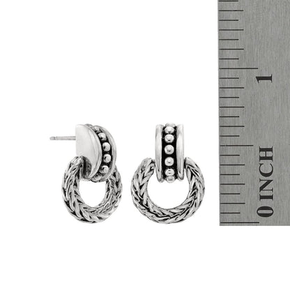 Vintage Oscar De La Renta Antiqued Gold Tone Braided Dangling Hoops Earrings