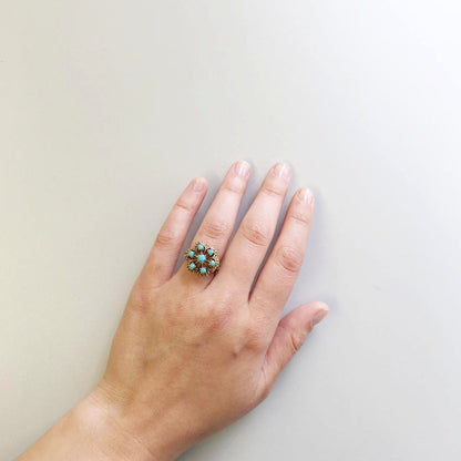 Vintage 1970s Turquoise Bead Filigree Ring - 18k Gold Electroplated - Made in USA jewelry image 1